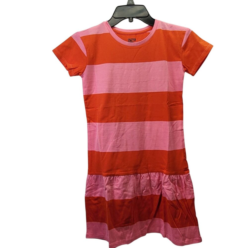 Spotted Zebra Girl Dress Pink & Orange Striped Short Sleeve Size Medium NWOT